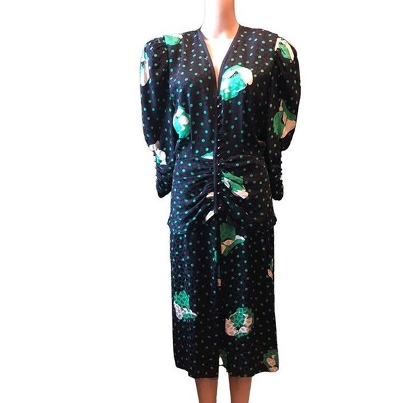 Vintage 80's Saint Romei Green and Black Dress - Picture 1 of 5